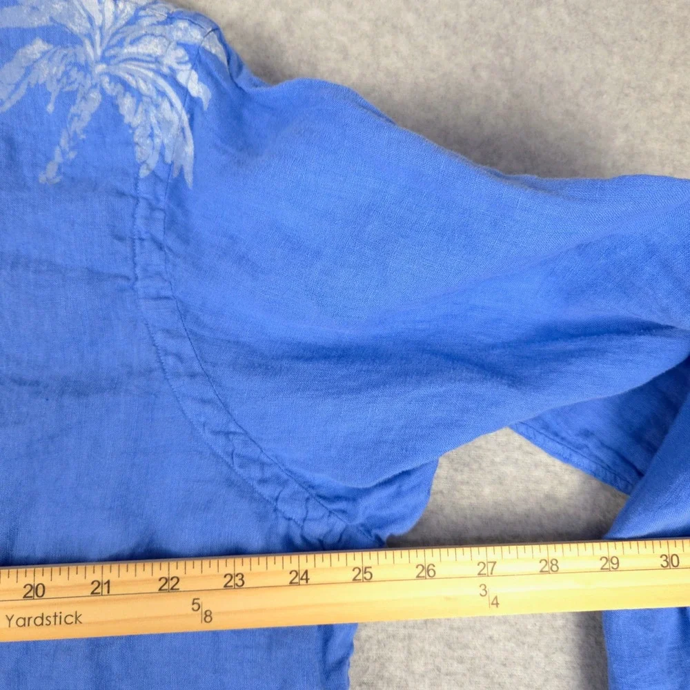 Polo Ralph Lauren Mens XXL Blue 100% Linen Tropical Palm‎ Tree Button Down Shirt
